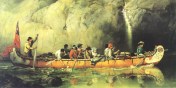 Voyageur canoe painting by Frances Anne Hopkins (Wikimedia Commons)